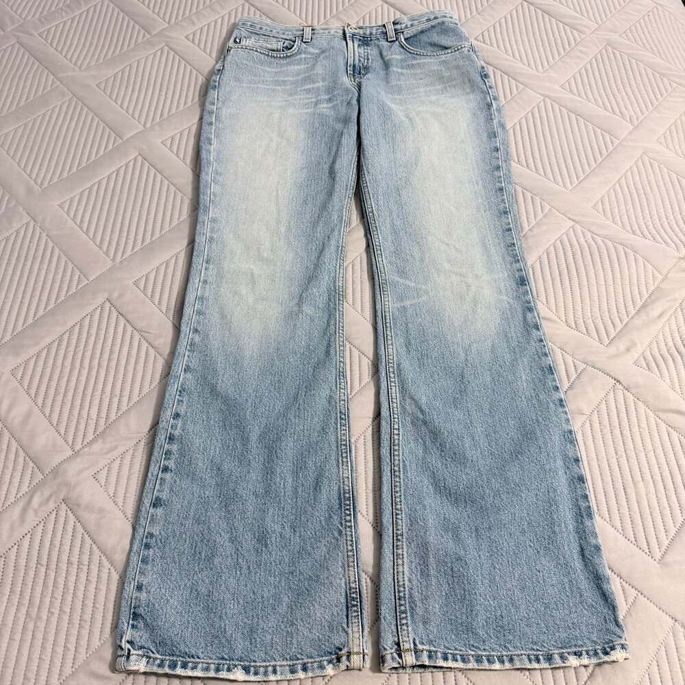 Express Jeans Low Rise Flare Light Wash Denim Pants Size 9/10 L